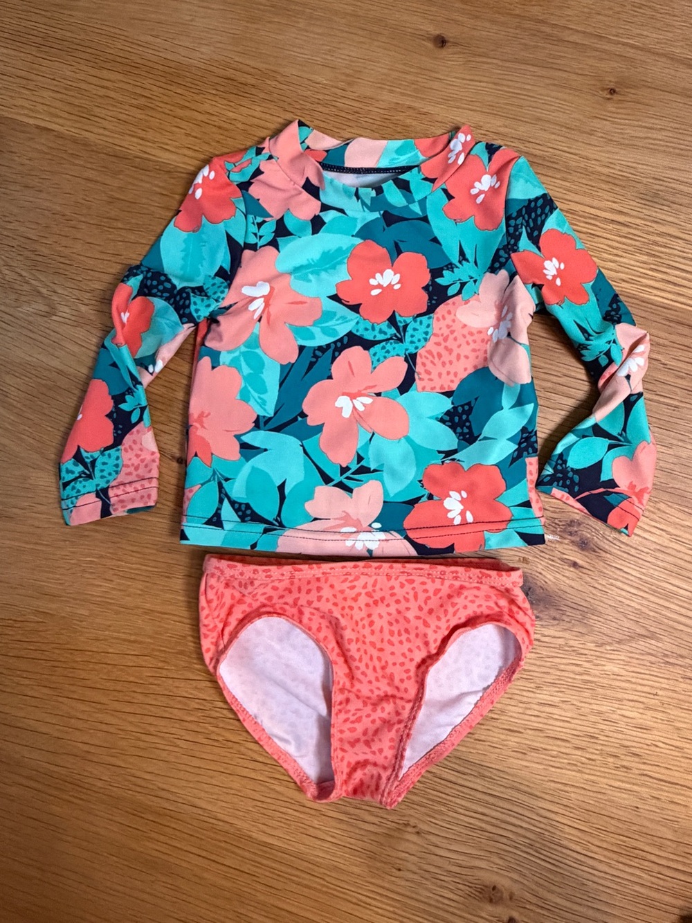 Carter's Coral & Teal Floral Long-Sleeve Rashguard Set
